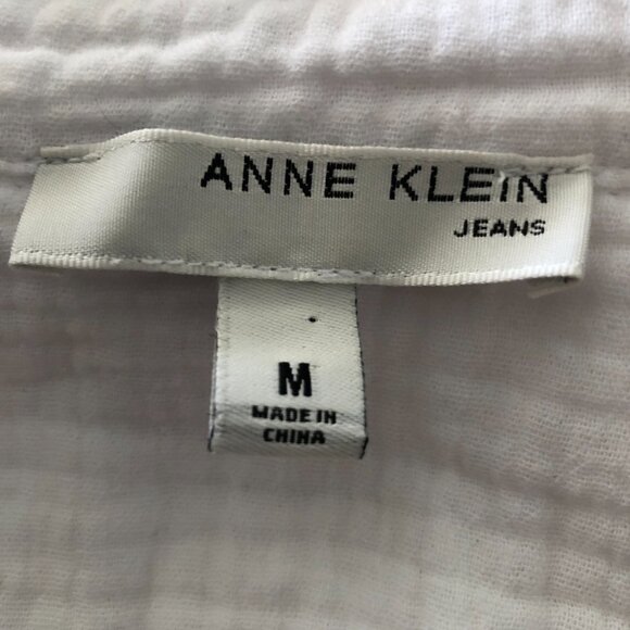 ANNE KLEIN JEANS WHITE BUTTON DOWN CRINKLE GAUZE SHIRT 100% COTTON M NWOT - Picture 7 of 11